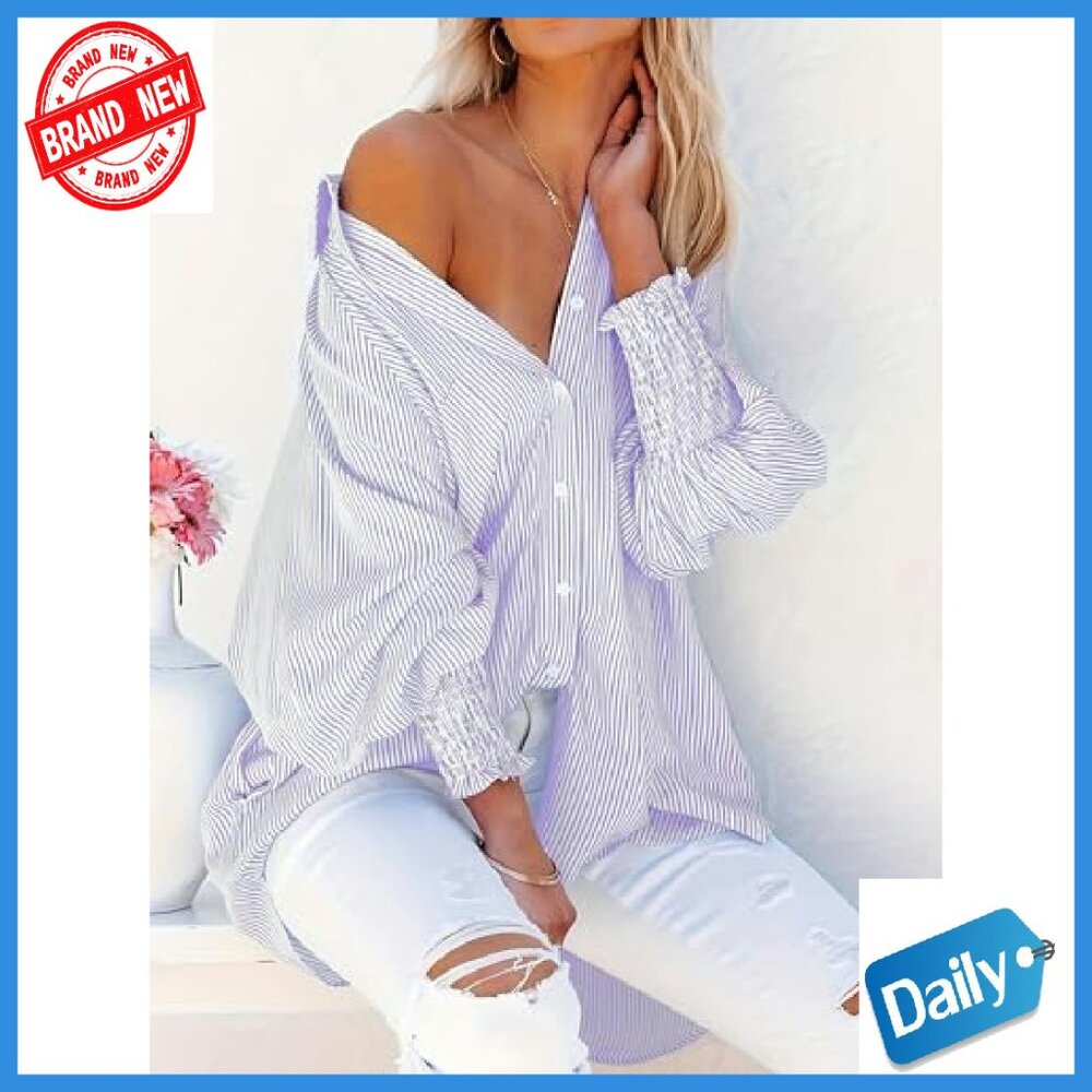 Oversized Wrinkle-Resistant Button-Down Shirt wit… - image 5